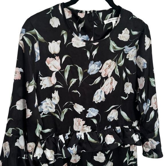 NEW Avec Les Filles Black and Floral Print Ruffle Mini Dress Women's Size 2 - Picture 4 of 11